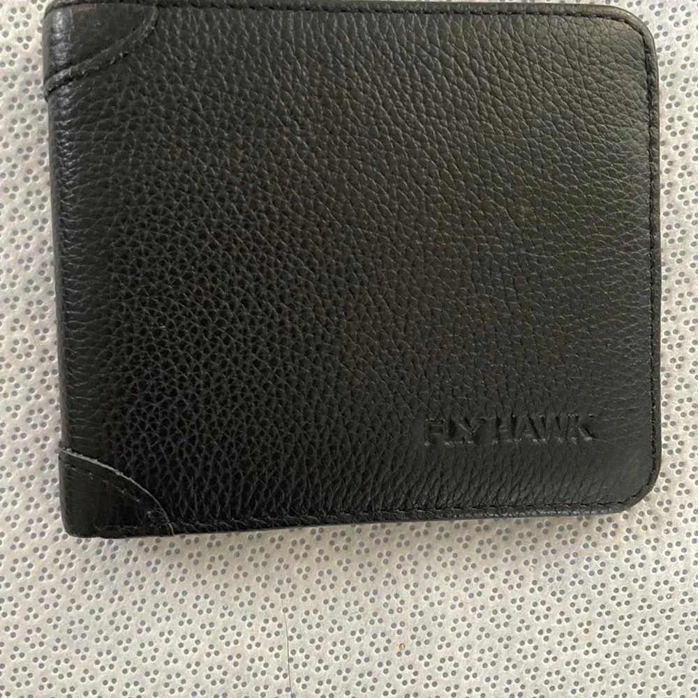 Fly Hawk black leather wallet with pebbled texture